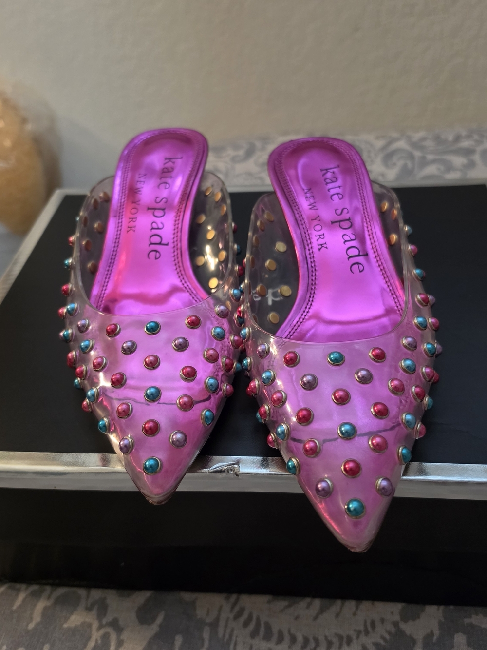 Kate spade New York Honor Pink Studded Pointed-Toe Mules